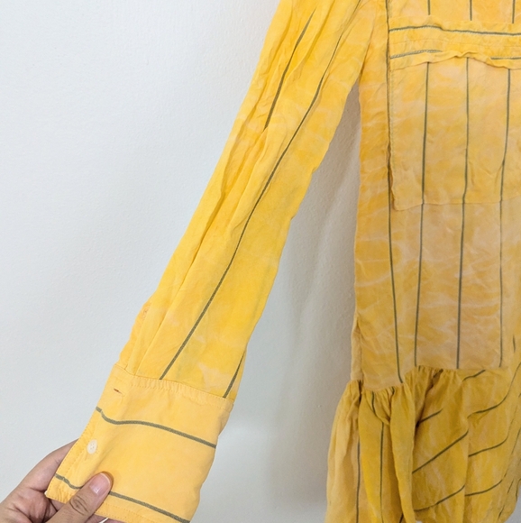 3.1 Phillip Lim Striped Tunic Dress Shirt Pleated Tiered Long Sleeve Yellow 4 - Picture 11 of 15